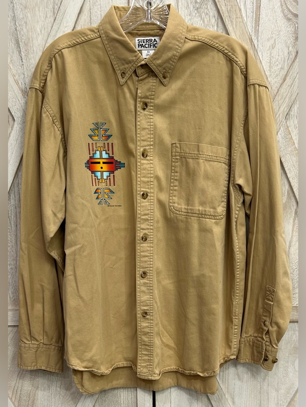 Vintage 2004 George Toya Pueblo Art Shirt Southwestern Native American Mediums